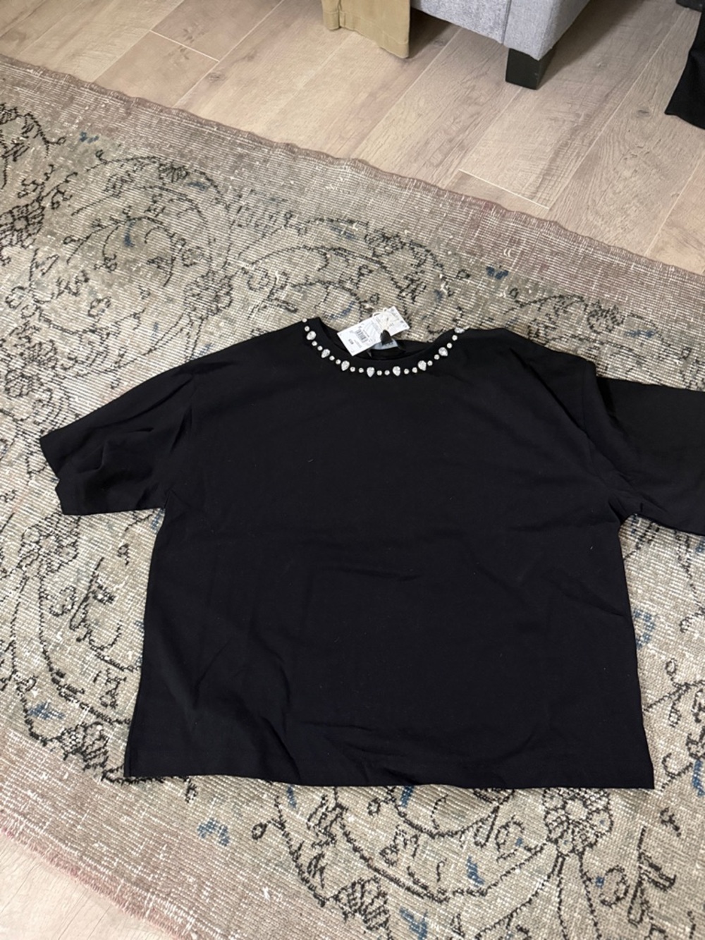Next Black Crop Top with Crystal Embellishments